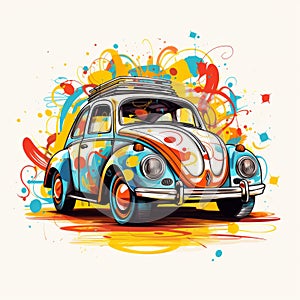 Colorful Vw Bug Illustration With Psychedelic Tableaux photo