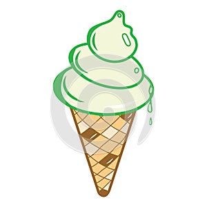 Colorful waffle ice cream icon illustration. Idea for damask, paper, summer holidays, food sweet themes. Isolated vector