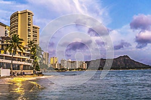 Colorful Waikiki Beach Swimmers Diamond Head Honolulu Hawaii