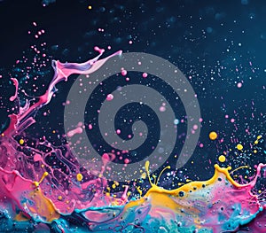 Colorful Wall Paint splashes on dark background