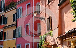 Colorful wall streetscapes in Rome, Italy