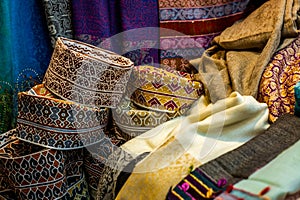Colorful wares on sale in a traditional Omani Suq Market in Mu photo