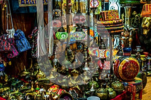 Colorful wares on sale in a traditional Omani Suq Market photo