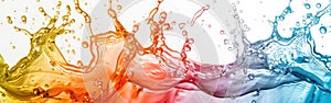 Colorful Water Drop Frame on White Background - Abstract Rainbow Bubbles and Splashes in Fluid Long Banner