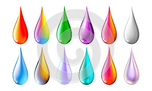 Colorful water drop on white background, 3d render