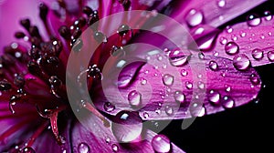 colorful water droplets on flower petal wallpaper background. The liquid spectrum of droplets in macro detail