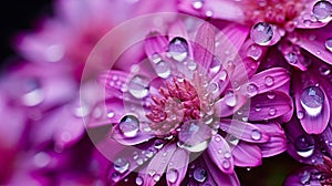 colorful water droplets on flower petal wallpaper background. The liquid spectrum of droplets in macro detail