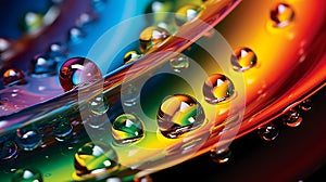 Colorful water droplets on a gradient surface.