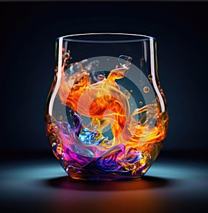 Colorful water droplets inside a glass created by AI