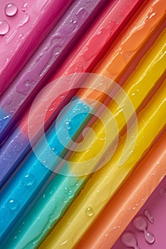 colorful water hoses splattered with drops of drops