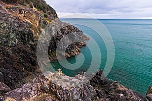 Colorful water seen of coast of Fidalgo Island, Washington, United States