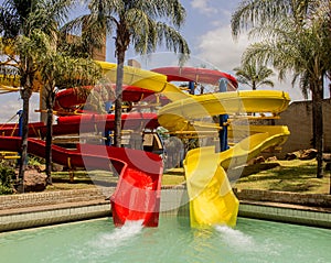 Colorful water slide in aqua park.