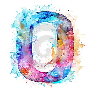 Colorful watercolor aquarelle font number, hand draw abc alphabet letter.