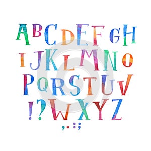 Colorful watercolor aquarelle font type handwritten hand draw abc alphabet letters