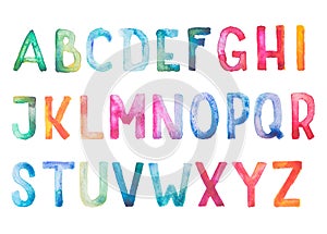 Colorful watercolor aquarelle font type photo