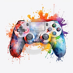 Colorful Watercolor Artwork Of A Video Game Controller photo