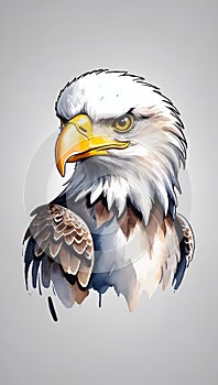 Colorful watercolor Bald Eagle head illustration on a white background