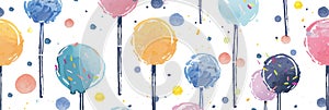 Colorful watercolor balloons background banner. Panoramic web header. Wide screen wallpaper