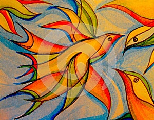 Colorful Watercolor of a bird in motion soaring to new heights photo