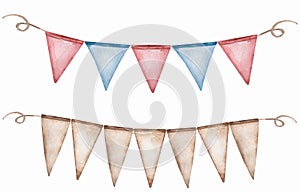 Colorful watercolor bunting and garland illustration set, Party Flags clipart