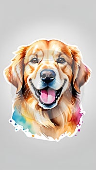 Colorful watercolor cute Golden retriever dog illustration on a white background