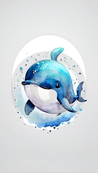 Colorful watercolor cute Whale portrait illustration on a white background