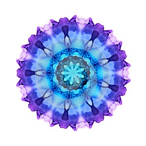 Colorful watercolor flower mandala pattern isolated on white background. Kaleidoscope effect.