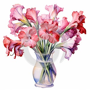 Colorful Watercolor Flowers In Vase: Artgerm Style Illustration