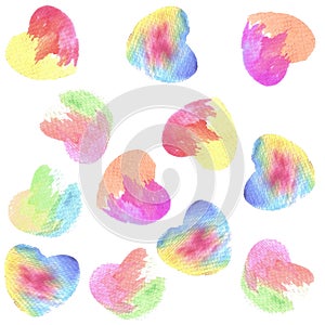 Colorful Watercolor hearts on a white background