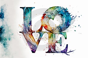 Colorful watercolor image of the word Love, generative ai