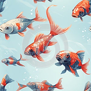 Colorful Watercolor Koi Fish Tile Stylized Background AI Generated