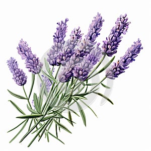 Colorful Watercolor Lavender Bunch Clipart On White Background