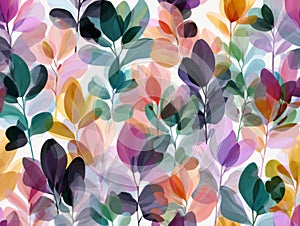Colorful Watercolor Leaf Pattern Background
