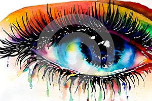 Colorful watercolor make-up on eye