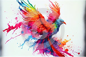 Colorful rainbow fiery phoenix bird watercolor painting photo