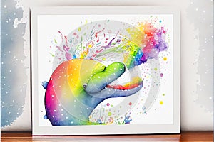 Colourful rainbow Nessie the Loch Ness Monster watercolor painting animal animals photo