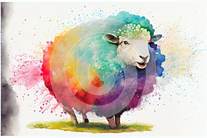 Colorful colourful fluffy ewe sheep animal watercolor illustration