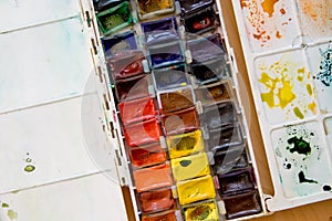 Colorful watercolor paintbox palette