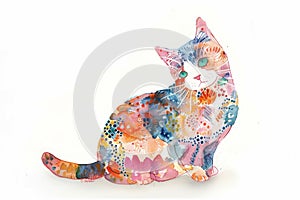 Colorful Watercolor Painted Cat Illustration Showcasing Artistic Creativity