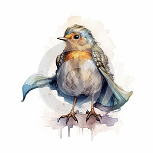 Colorful Watercolor Painting Of A Charming Blue And Brown Bird