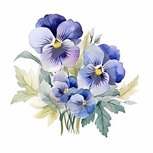 Colorful Watercolor Pansy Arrangement Clipart On White Background