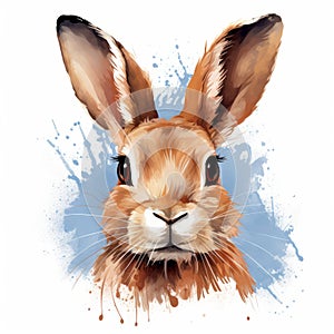 Colorful Watercolor Rabbit Illustration On White Background