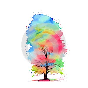 Colorful Watercolor Rainbow Forest Tree