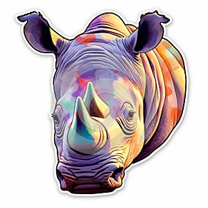 Colorful Watercolor Rhino Sticker: Vibrant Caricatures And Feminine Art