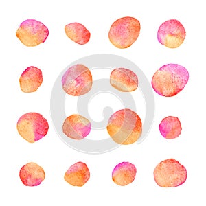 Colorful watercolor round spots, strokes, dots background