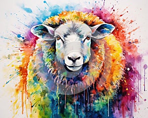 colorful watercolor of a sheep animal.