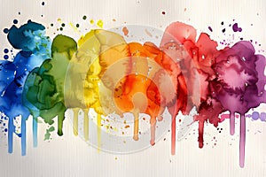 Colorful watercolor splatters in a rainbow palette set on a clean white background