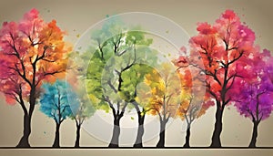 Colorful Watercolor Trees Representing Seasons