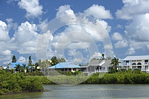 Colorful waterfront homes on Estero Island in Fort Myers Beach, Florida