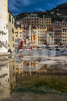 Colorful waterfront houses in Camogli, Italy